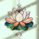 Lotus Flower Acrylic Suncatcher, Zen Window Decor, Stained Glass Style Mandala Art, Peaceful Meditation Gift for Yoga and Spa Space